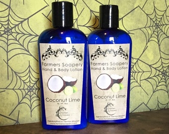 Coconut Lime Hand & Body Lotion 4oz Scented Moisturizing Lotion for Dry Skin on Face, Body, Hands, Feet Handmade Lotion for sensitive skin