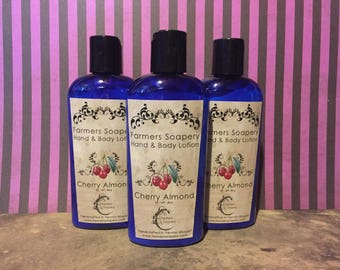 Cherry Almond Lotion - 4oz Hand and Body Moisturizing Lotion for Dry Skin on Face, Body, Hands