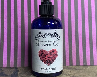 Love Spell Shower Gel - Liquid Soap, Body Wash, Bubble Bath - 8oz - Vegan, Hypoallergenic, Cruelty-Free Soap