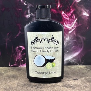 Coconut Lime Hand & Body Lotion 4oz Scented Moisturizing Lotion for Dry Skin on Face, Body, Hands, Feet Handmade Lotion for sensitive skin