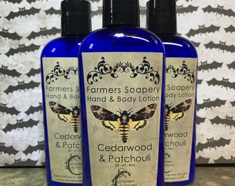 Cedarwood & Patchouli Hand and Body Lotion 4oz Moisturizing Scented Lotion for Dry Skin on Face, Body, Hands, Daily Lotion