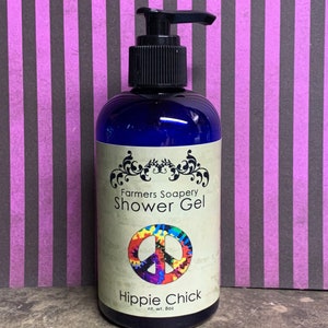 Hippie Chick Shower Gel Liquid Soap, Body Wash, Bubble Bath 8oz Vegan, Hypoallergenic, Cruelty-Free Soap image 1