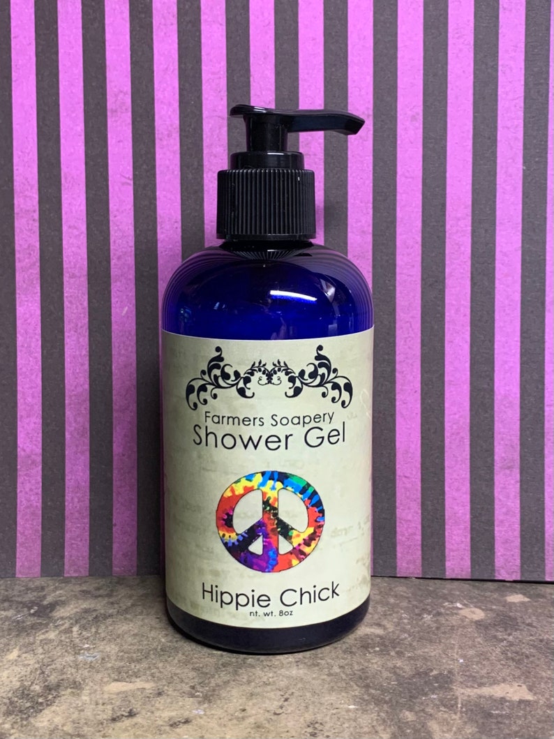 Hippie Chick Shower Gel Liquid Soap, Body Wash, Bubble Bath 8oz Vegan, Hypoallergenic, Cruelty-Free Soap image 1