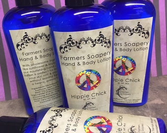 Hippie Chick Hand & Body Lotion 4oz Moisturizing Scented Lavender Patchouli Lotion for Dry Skin on Face, Body, Hands, Feet