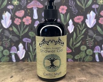 Celtic Myst Shower Gel - Liquid Soap, Body Wash, Bubble Bath - 8oz - Vegan, Hypoallergenic, Cruelty-Free Soap