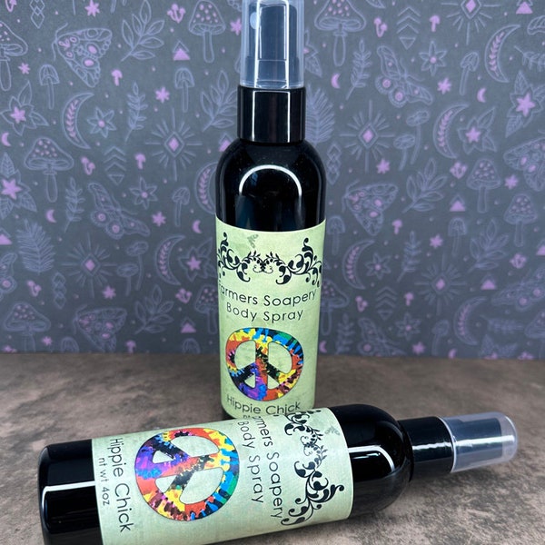 Hippie Chick Scented 4oz Body Spray Lavender Patchouli Body Spritz Fragrance Hair Conditioner Spray Perfume Scented Body Mist