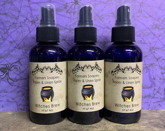 Witches' Brew Room & Linen Spray 4oz Bottle - patchouli, cinnamon, cloves Air Freshener Room Spritz Home Fragrance Refresher Car Spray