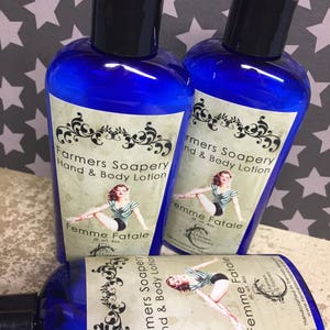 Femme Fatale Hand & Body Lotion 4oz Moisturizing, Scented with Vanilla, Musk, Florals Moisturizing Lotion for Dry Skin on Face, Body, Hands