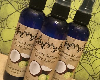 Coconut Lime Scented 4oz Body Spray Body Spritz Fragrance Hair Conditioner Spray Perfume Scented Body Mist