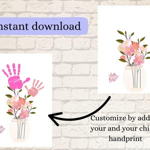 Flower Handprint Craft Art, Printable | Mothers Day, For Mom or Grandma Birthday Handprint, Last minute mothers day gift, Mother's Day