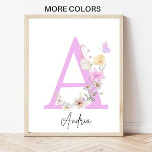 Custom Floral initial Wildflowers nursery Wall Art Print| Personalized name| Boho, Watercolor flower| Baby girl boy Nursery Decor| Name sign