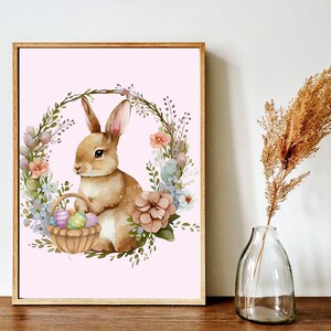 Easter Bunny Wall Art Printable | Cute Bunny with Eggs Digital Download | Pastel Easter Decor | Spring Nursery Print | Instant Download