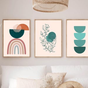 Boho Wall Prints Set of 3 | Bohemian Wall Art| Minimalist Style Plant Poster|  Aesthetic Abstract Prints | Neutral Geometric Art