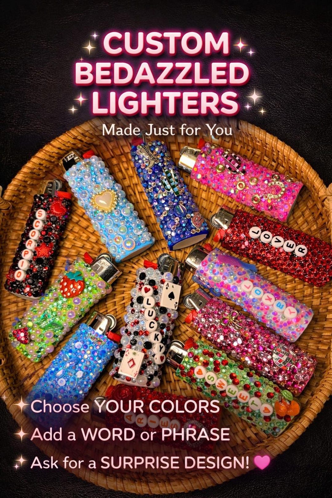 Custom Bedazzled Bic Lighter | Personalized Rhinestone Lighter | Choose ...
