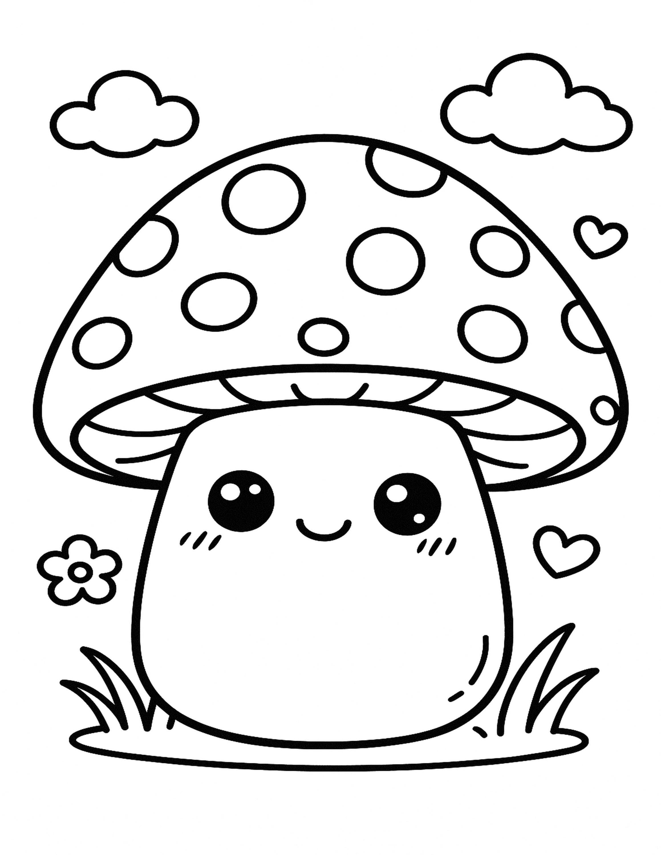 Kawaii Mushroom Coloring Page PDF – Cute Printable for Kids & Adults