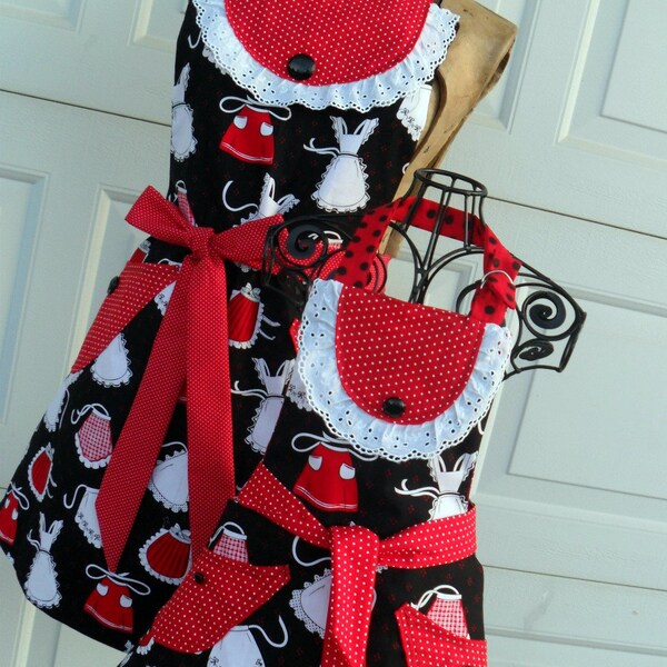 Reversible Mother Daughter Full Apron Set Retro Style