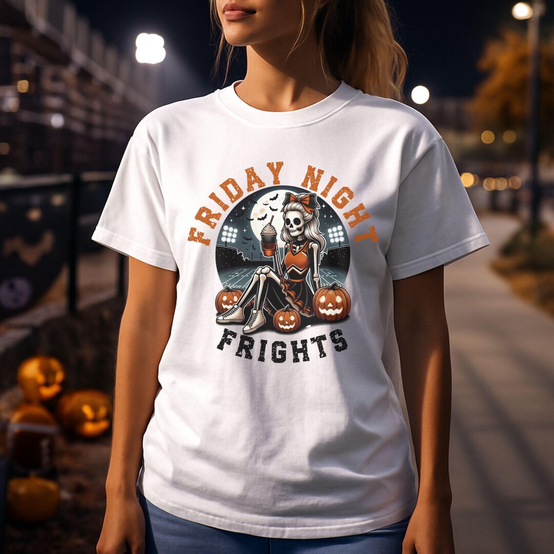 Skeleton Friday Friday Night Frights Shirt, Skeleton Cheerleader Tee, Spooky Football ...