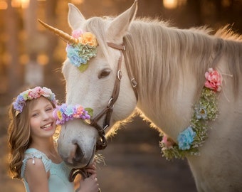 Althea pastel rainbow gold unicorn horn for horse or pony