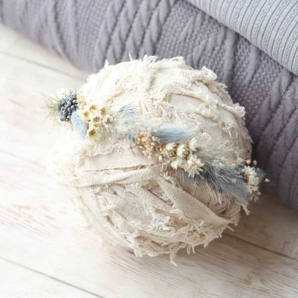 Marnie SET dried newborn flower crown grey navy blue  stretch sweater knit wrap posing fabric