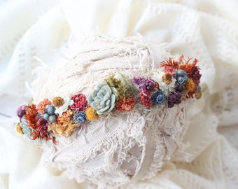 Izzie  primary rainbow baby dried newborn flower crown tieback headband