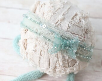 beaded aqua metallic sparkle newborn headband bow