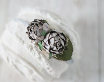 Stormy warm grey gray mini peony vintage flower crown newborn headband halo photography prop session