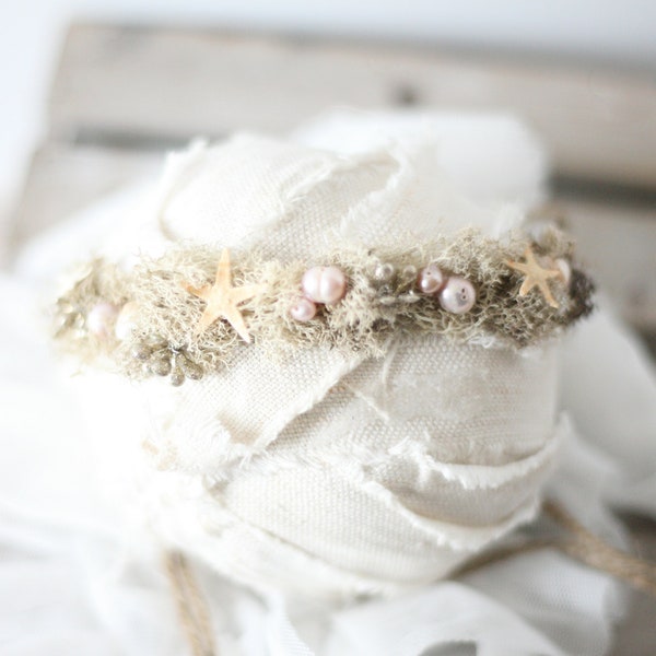 Arista starfish pearl mermaid moss vintage flower crown newborn headband halo photography prop
