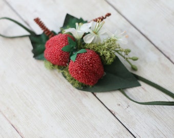 Berry Cute strawberry and greenery halo flower crown photography prop headband