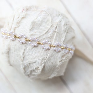 Bebe Perlen Spitzen Perlen ivory und gold newborn tieback Fotografie Requisite Stirnband Schleife
