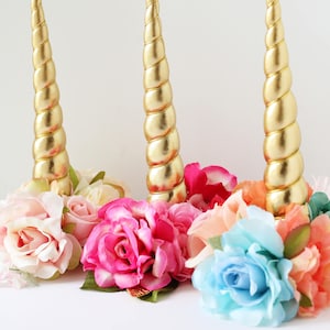 Unicorn horn for horse pony blush pink gold coral aqua flower clip image 1