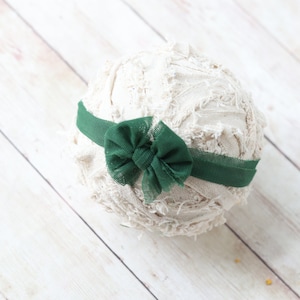 Navi christmas green mesh chiffon bow newborn tieback headband