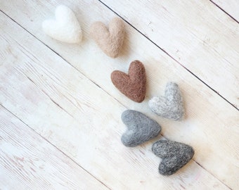 neutrals grey gray white ivory neutral felted wool hearts newborn photography prop