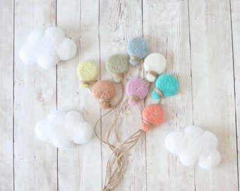 pastel rainbow felted balloon balloons newborn photography prop WITH clouds