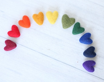 Extended rainbow felted wool hearts newborn photography prop felt heart set