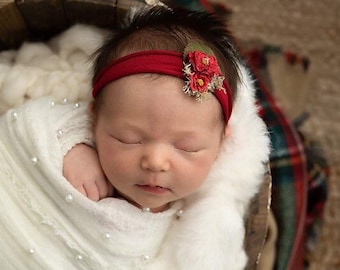 Chelsea red primrose crimson red flower crown and pearl wrap swaddle