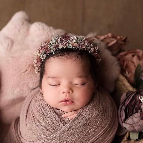 Hattie lavender sage spring babies breath pampas grass newborn flower crown tieback headband