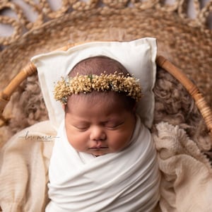 bayleigh babys breath neutral ivory organic dried newborn flower crown tieback halo