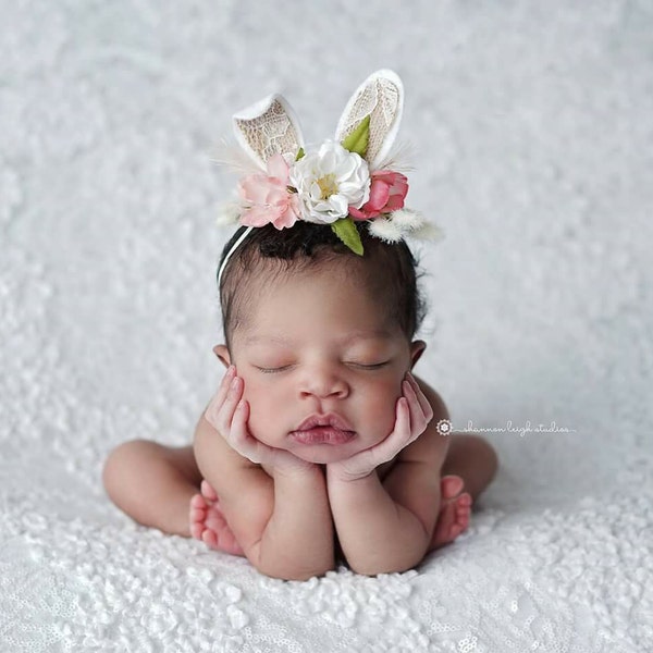 some bunny to love springtime newborn bunny easter woodland ears crown halo floral headband prop