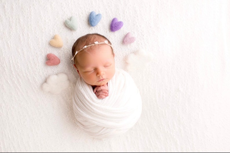 pastel rainbow felted wool hearts newborn photography prop clouds image 4