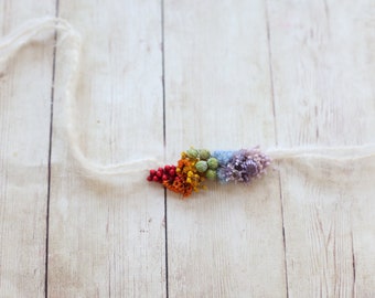 Aletta primary rainbow baby dried newborn flower crown tieback headband