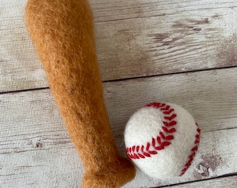 wool felted baseball and bat newborn photography prop