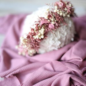 Ione SET dusty vintage mauve purple newborn flower crown bow headband halo photography prop and layer wrap