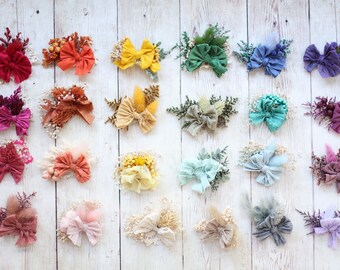 studio set silk bow newborn tieback dried flower crown set or individual color headband