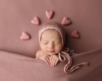 Single blush pink felted wool hearts heart newborn photography prop