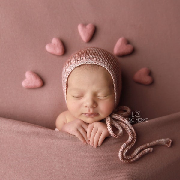 Single blush pink felted wool hearts heart newborn photography prop