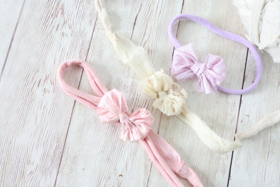 Starlight Lavender Blush Pink and Ivory Silk Simple Bow Lace