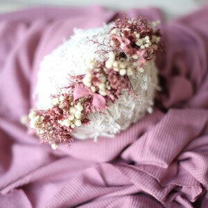Ione SET dusty vintage mauve purple newborn flower crown tieback and stretch wrap halo photography prop image 7