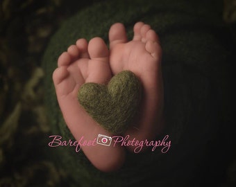 Single olive green felted wool hearts felt heart newborn photography prop