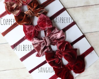 red crimson burgundy velvet bow newborn headband tieback halo