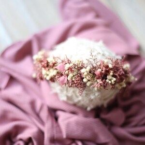Ione SET dusty vintage mauve purple newborn flower crown tieback and stretch wrap halo photography prop image 5
